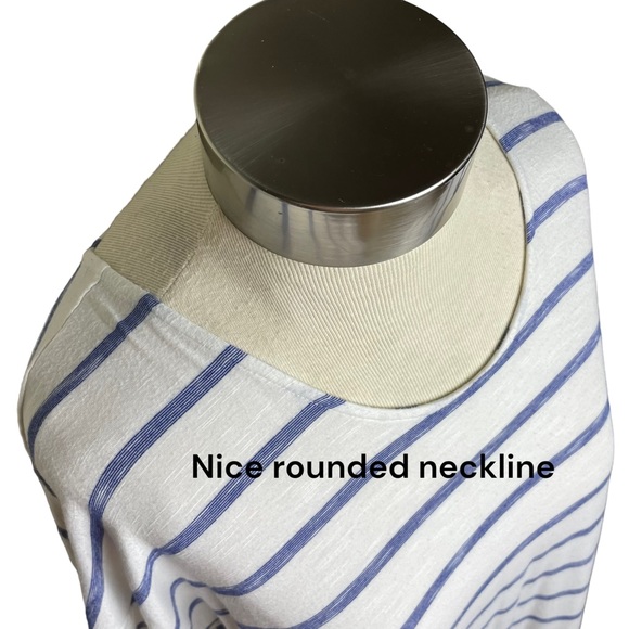 Chico's White/Blue Striped ¾ Sleeve Back Detail Knit Tunic 100% Cotton 1 US 4/6 - Picture 6 of 16